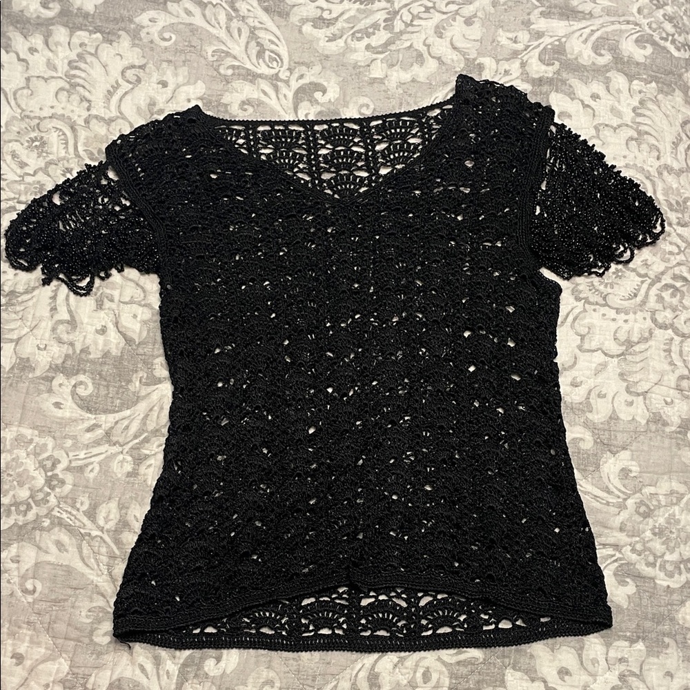 Elegant Black Crochet Women's Top